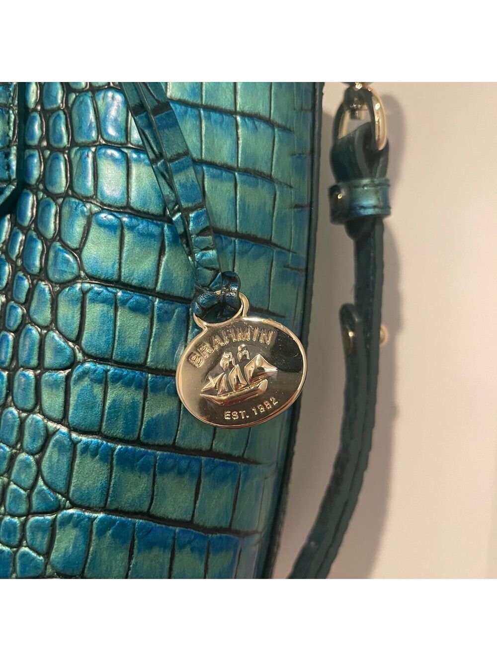 Brahmin Mini Misha Peacock Melbourne Genuine Leather - Teal Blue Green Color - Picture 2 of 9